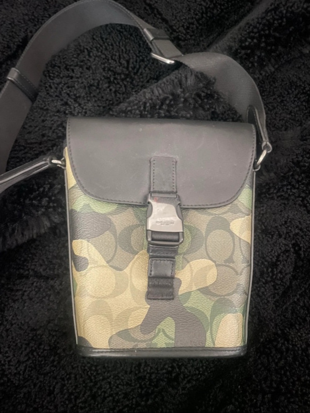 Rare Coach Men's Camouflage Logo Messenger Bag - Black & Green